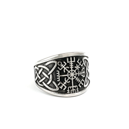 Vintage Solid Stainless Steel Viking Compass Rune Ring for Men