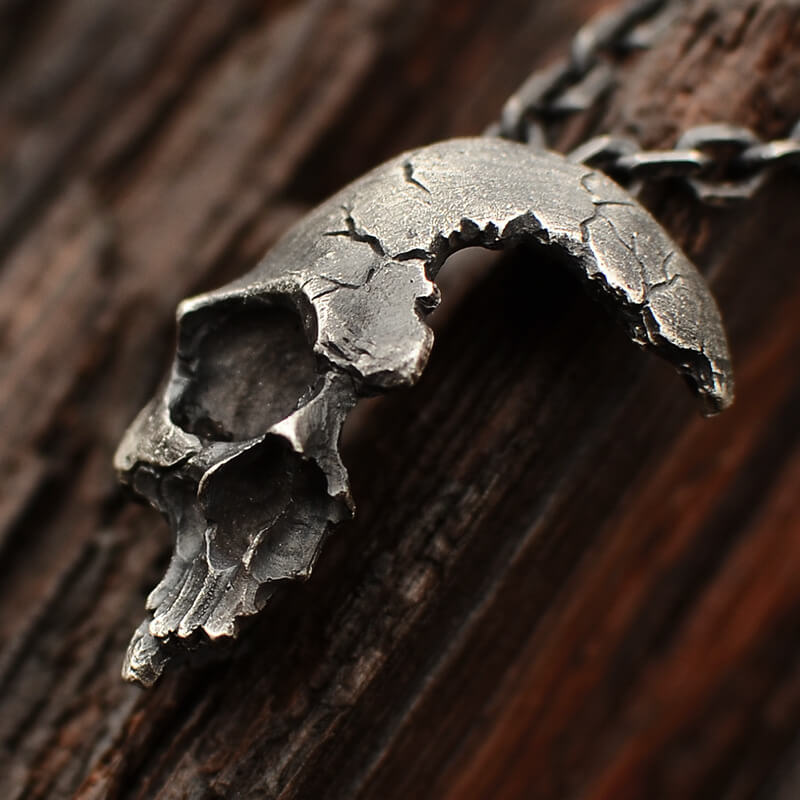 Men's Dark Gothic Half-Face Skull Pendant Necklace
