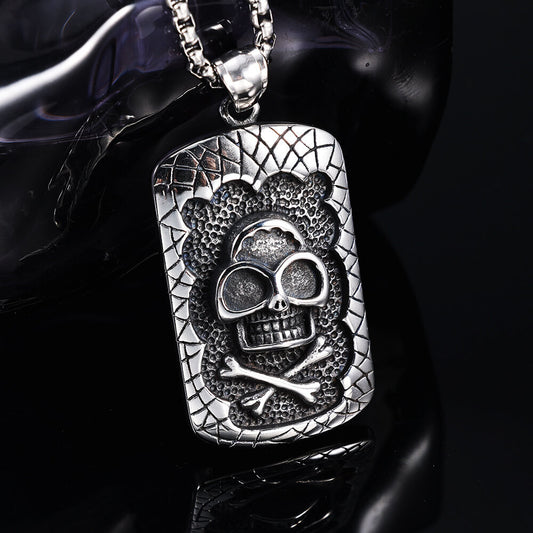 Men's Steel Skull Crossbones Dog Tag Pendant Necklace