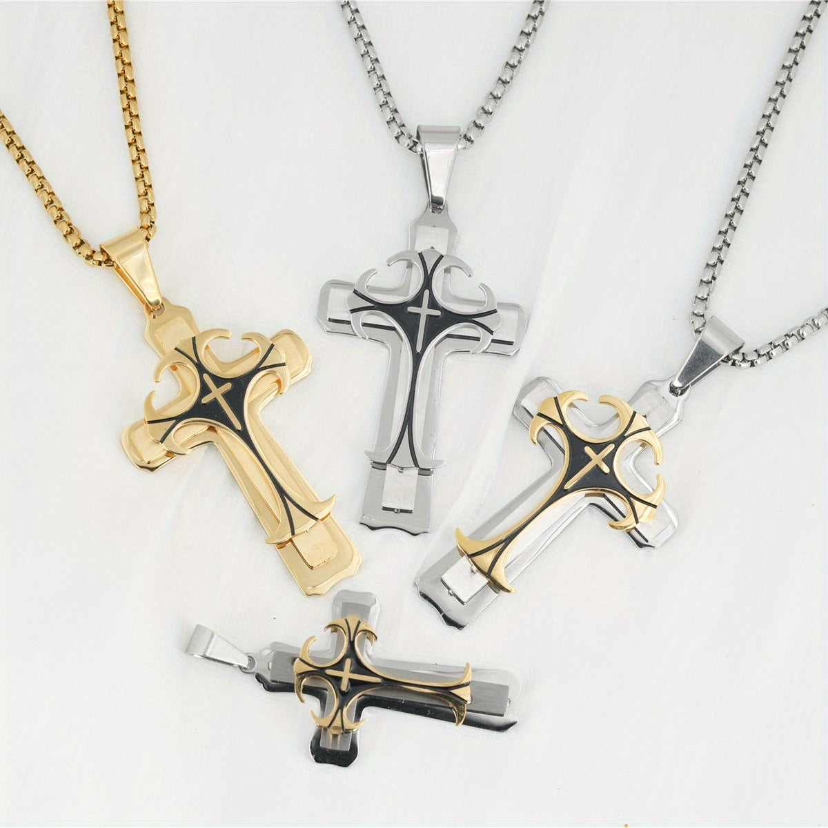 Men's Domineering Pattern Three-Layer Cross Necklace