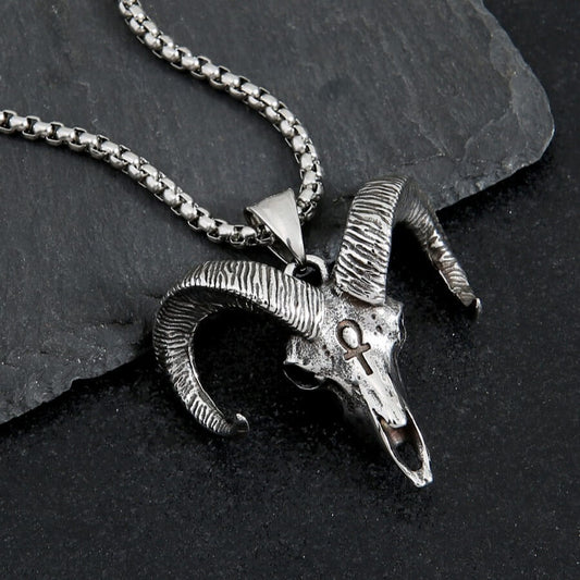 Vintage Stainless Steel Goat Head Pendant Necklace for Men
