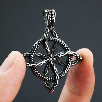 Vintage Antique Oxidized Stainless Steel Men's Hollow Celtic Four Leaf Love Knot Viking Pendant Necklace