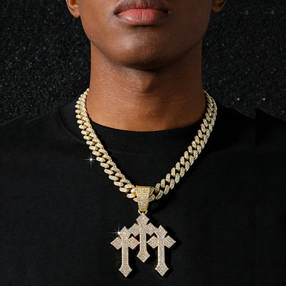 Hip-Hop Three Crosses Spliced Cuban Chain Pendant Necklace