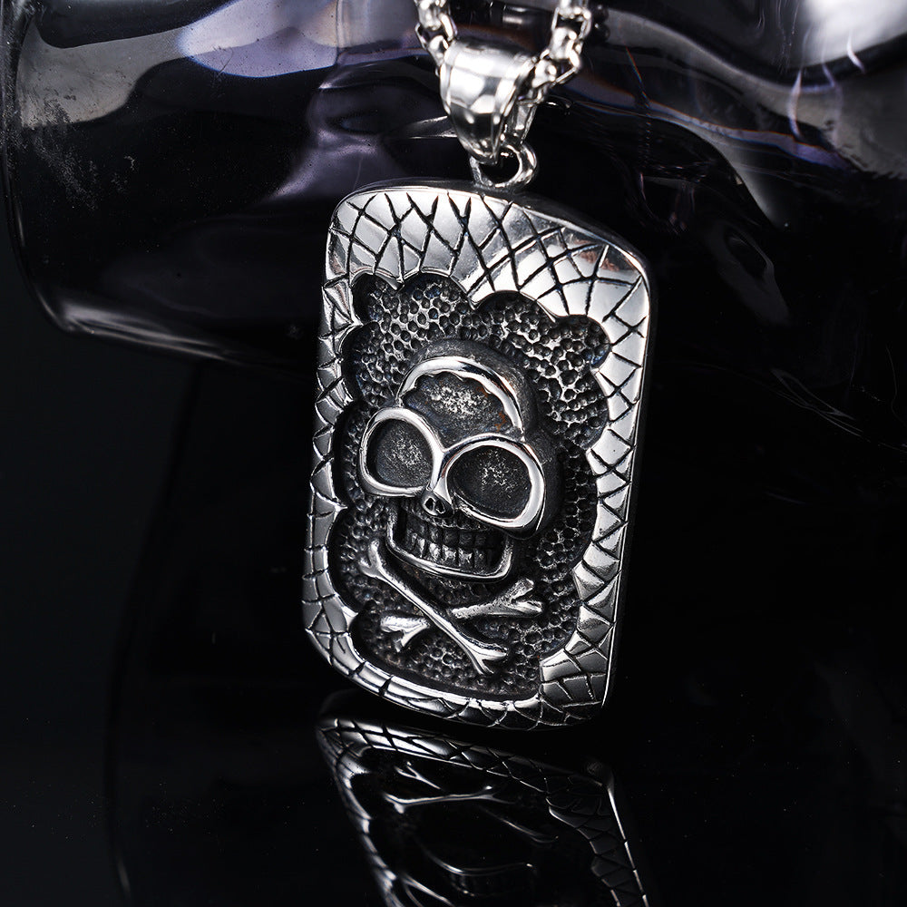 Men's Steel Skull Crossbones Dog Tag Pendant Necklace