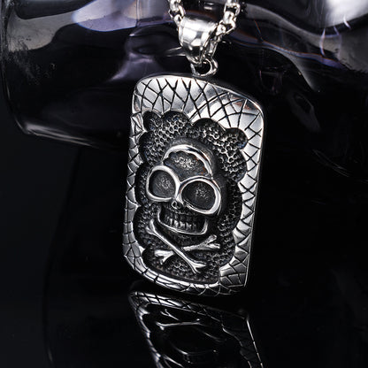 Men's Steel Skull Crossbones Dog Tag Pendant Necklace