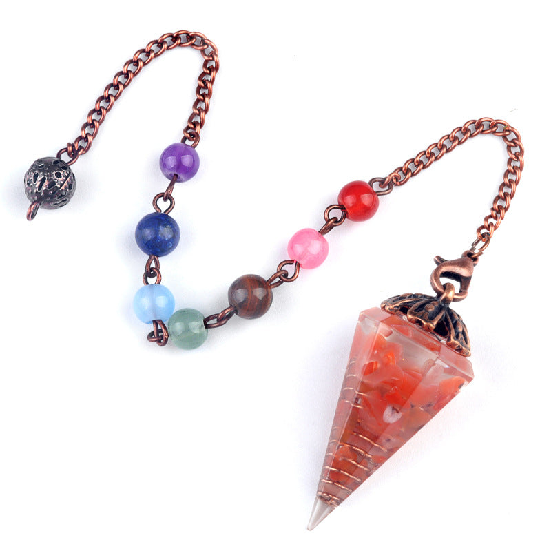 Chakra colorful bead chain crystal resin hexagonal cone flower holder spirit pendulum