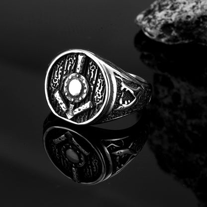 Vintage Solid Stainless Steel Hip Hop Shield Symbol Band Ring for Men