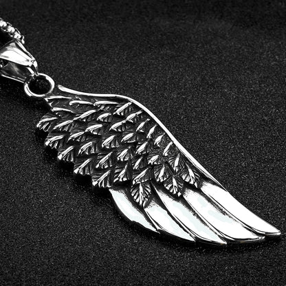 Vintage Stainless Steel Feather Wing Pendant Necklace for Men