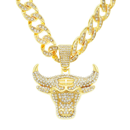 Hip-Hop Bull Head Shaped Cuban Chain Pendant Necklace