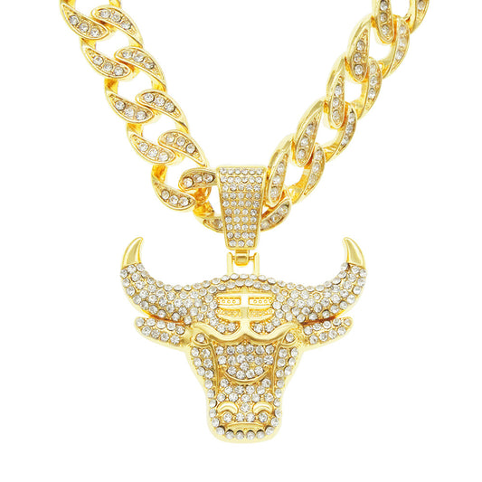 Hip-Hop Bull Head Shaped Cuban Chain Pendant Necklace