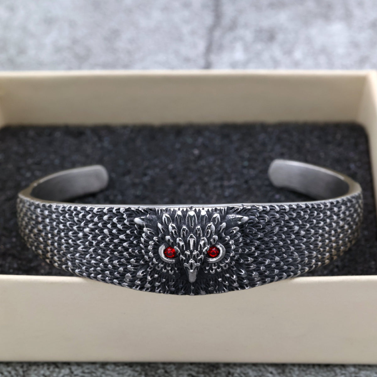 Vintage Owl Solid Stainless Steel Open C Bracelet for Men, European Retro Cuff Bangle