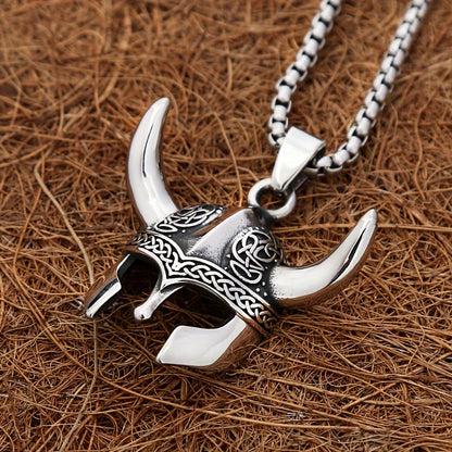 Men's Viking Helmet Horn Celtic Knot Pendant Necklace