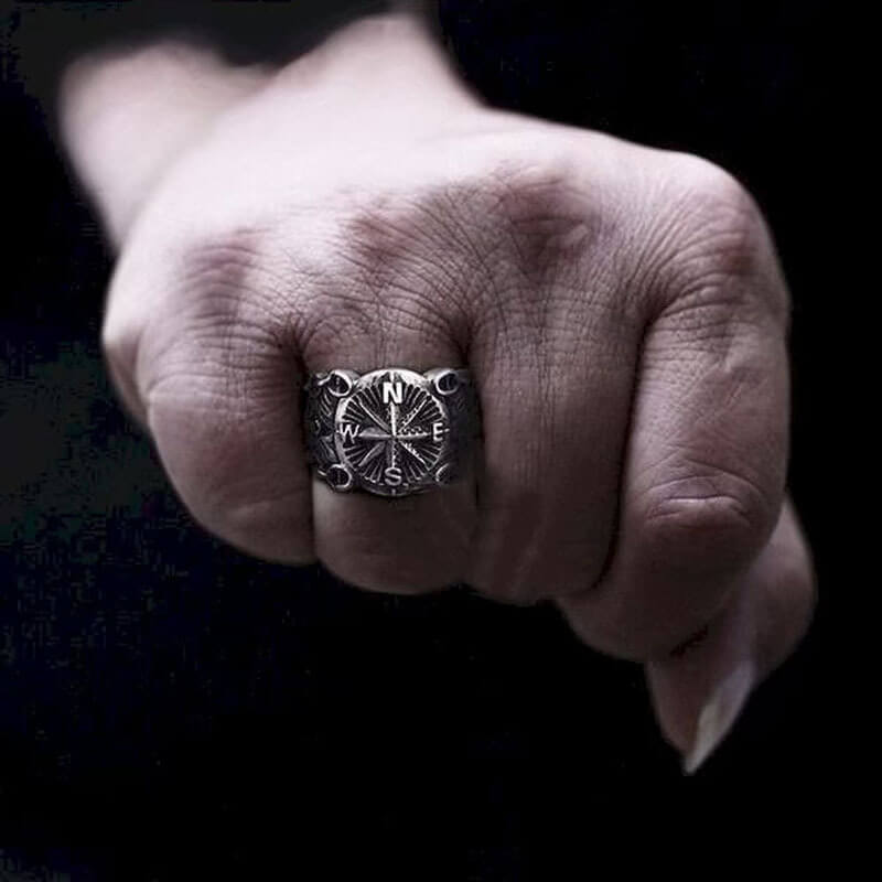 Men's Vintage Nautical Compass Logo Ring