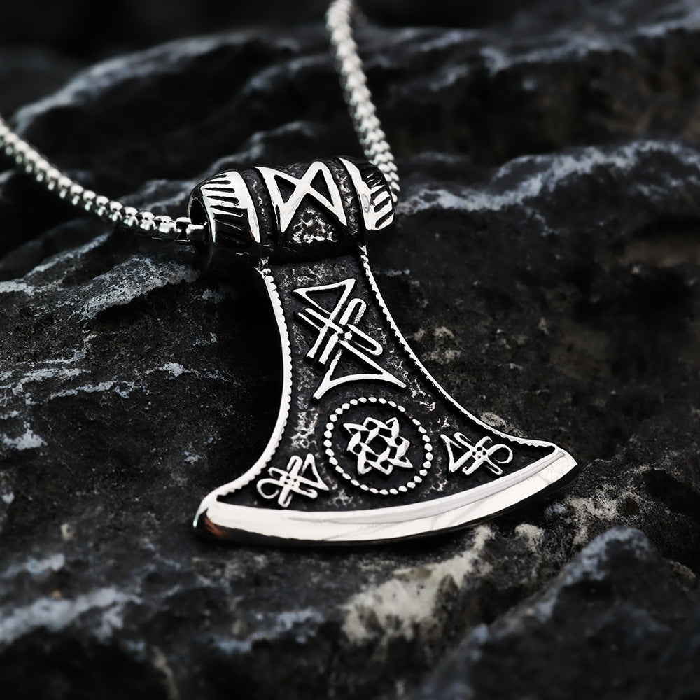 Vintage Stainless Steel Slavic Axe Pendant Necklace for Men