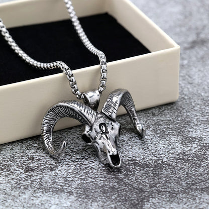 Vintage Stainless Steel Goat Head Pendant Necklace for Men