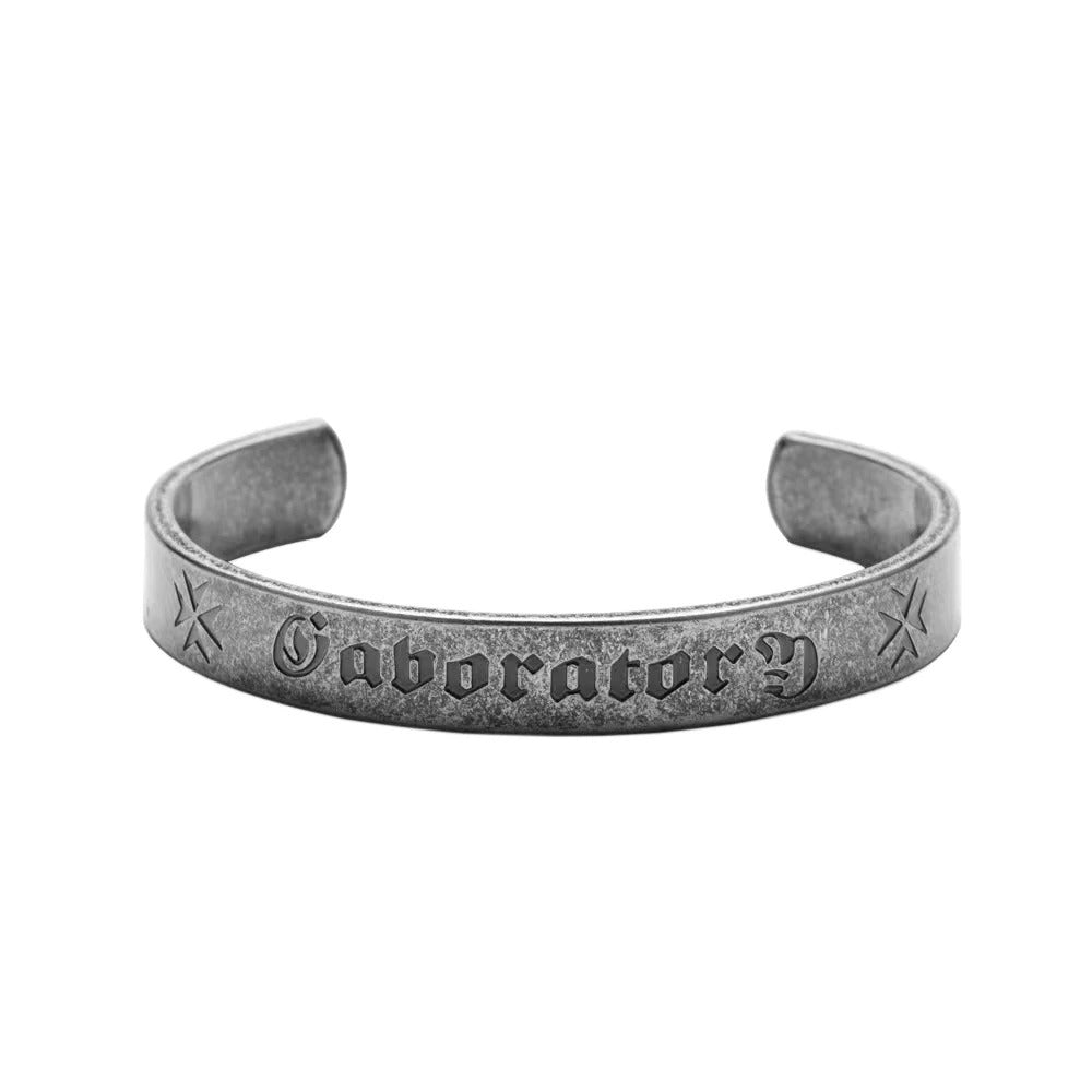 Vintage Stainless Steel Open C Men Bracelet Embossed Sanskrit Heart Sutra Viking Style Bangle