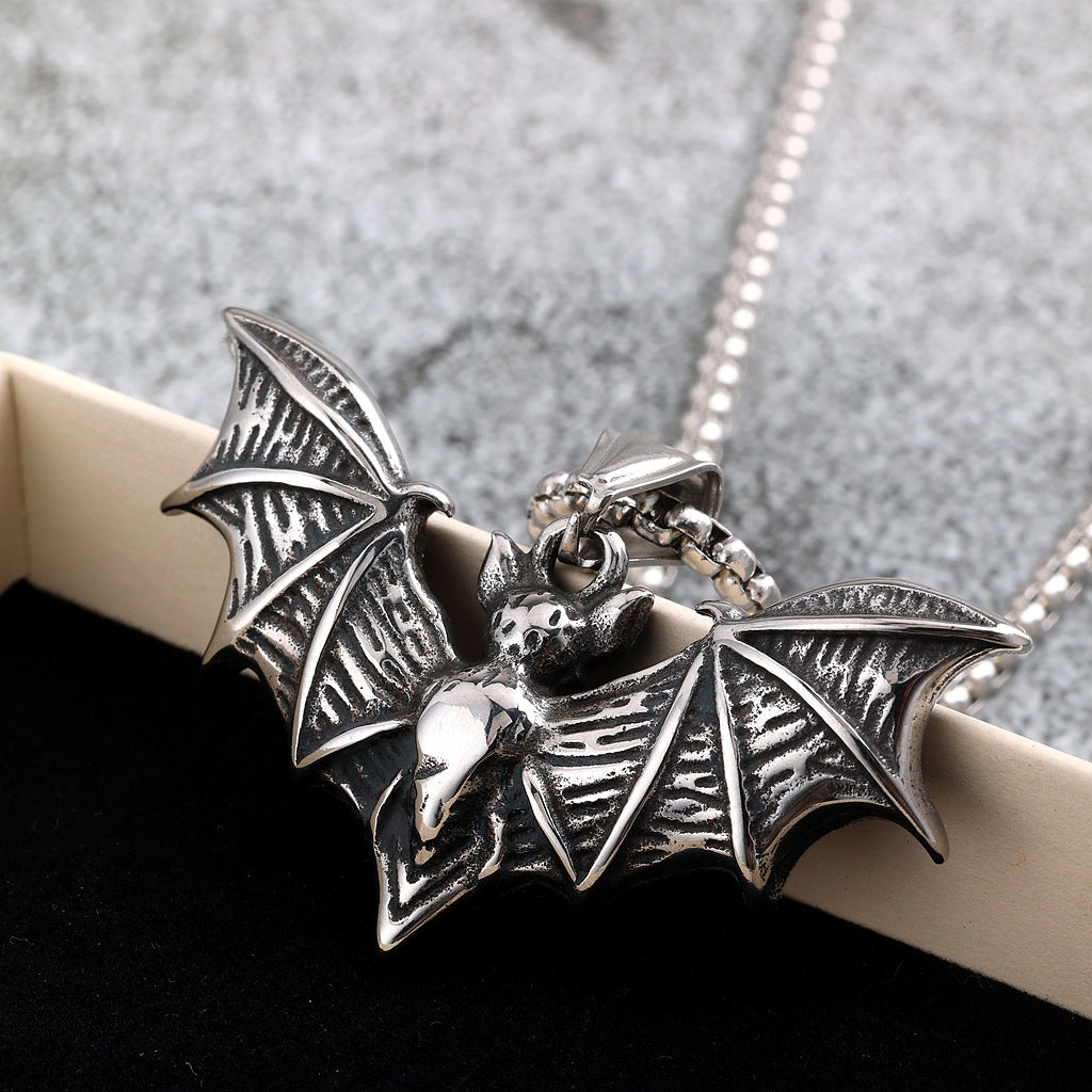 Vintage Stainless Steel Bat Pendant Necklace for Men