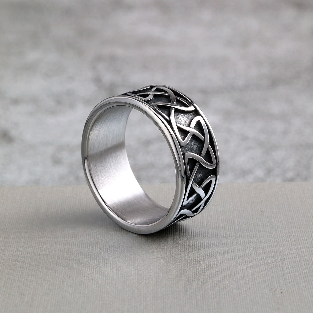 Vintage Solid Stainless Steel Celtic Triquetra Knot Wide Band Ring for Men