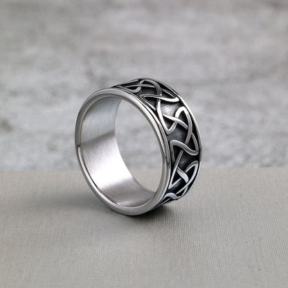 Vintage Solid Stainless Steel Celtic Triquetra Knot Wide Band Ring for Men
