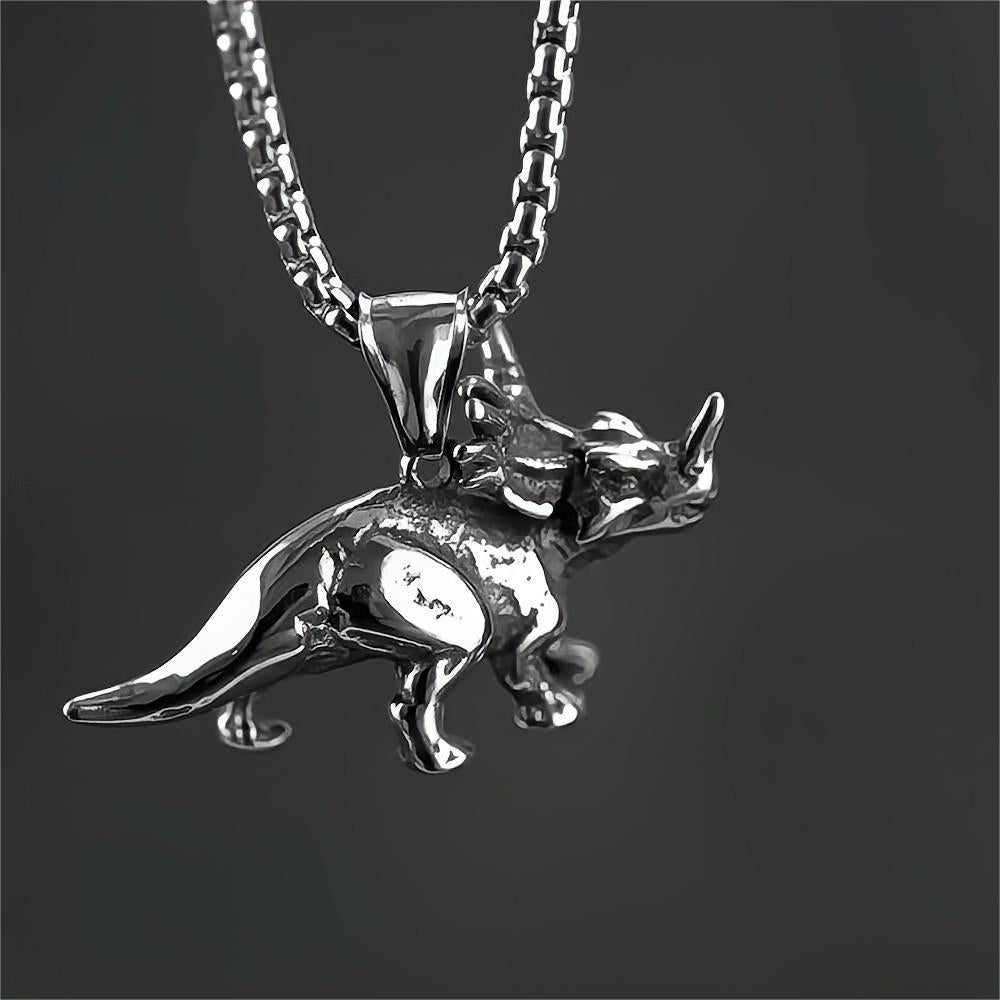 Men's Steel 3D Triceratops Pendant Necklace