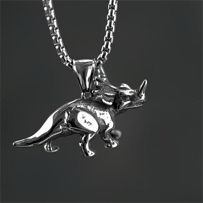 Men's Steel 3D Triceratops Pendant Necklace