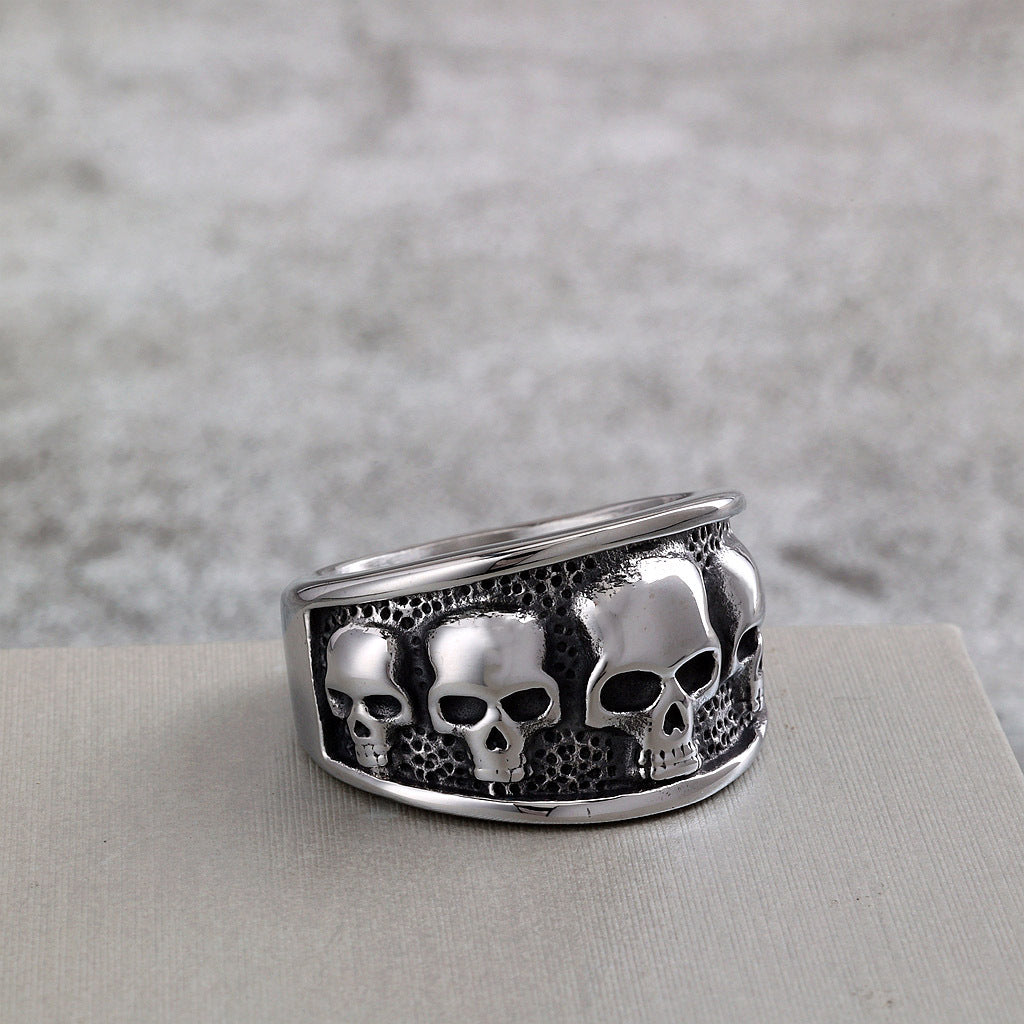 Vintage Solid Stainless Steel Gothic Skull Ring for Men