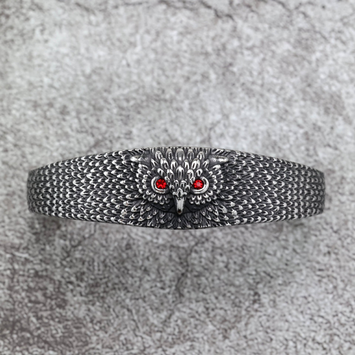 Vintage Owl Solid Stainless Steel Open C Bracelet for Men, European Retro Cuff Bangle