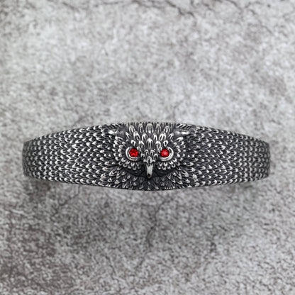 Vintage Owl Solid Stainless Steel Open C Bracelet for Men, European Retro Cuff Bangle