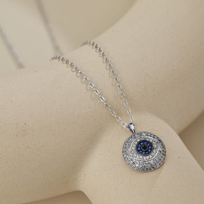 Niche Fashion S925 Silver Evil Eye Necklace Inlaid with White & Blue Round Zirconia Fashion Pendant Jewelry