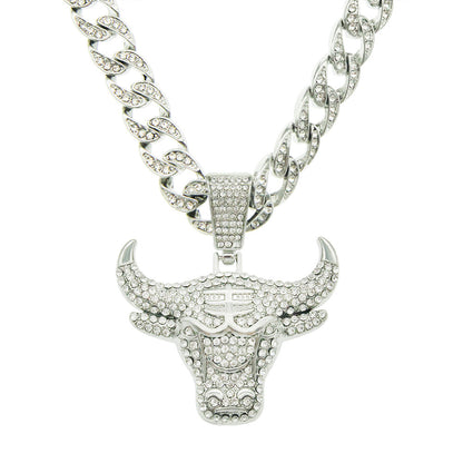 Hip-Hop Bull Head Shaped Cuban Chain Pendant Necklace
