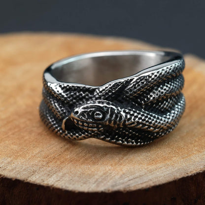Vintage Solid Stainless Steel Antique Finish Wrapped Snake Band Ring for Men