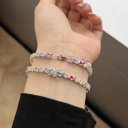Women's S925 Colored Zircon Trapezoidal Round Zircon Bracelet