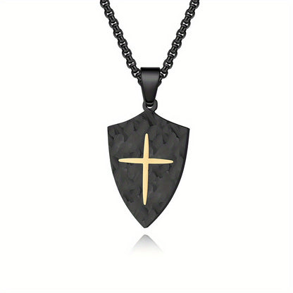 Vintage Bark-Patterned Shield Men's Pendant Necklace