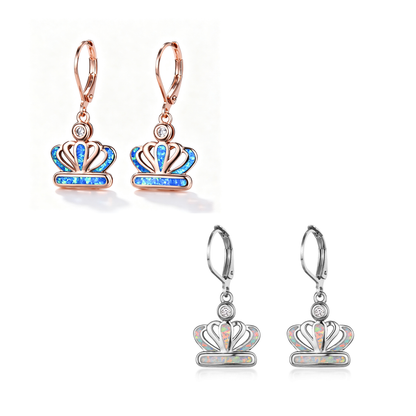 Women's Crown Blue Opal Zircon Dangle Earrings, Rose Gold Plating/White Gold Plating