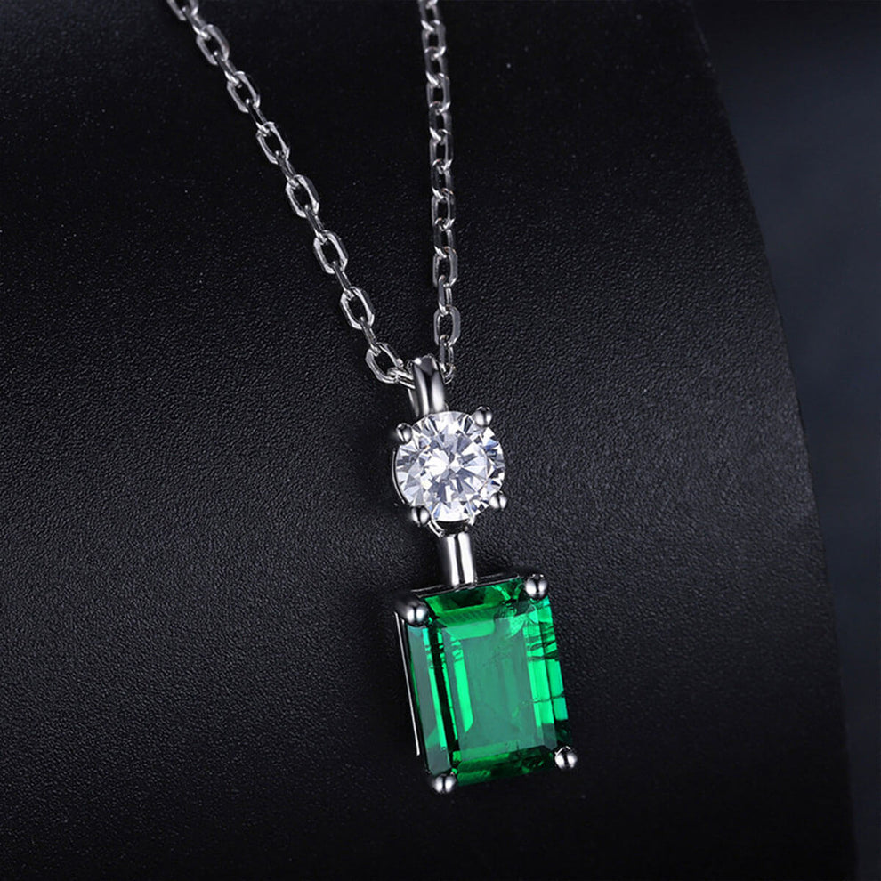 Women's Sterling Silver Bottle Shape Rectangle Emerald Pendant