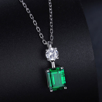 Women's Sterling Silver Bottle Shape Rectangle Emerald Pendant