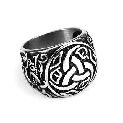 Vintage Solid Stainless Steel Norse Viking Triquetra Celtic Knot Carved Wide Band Ring for Men