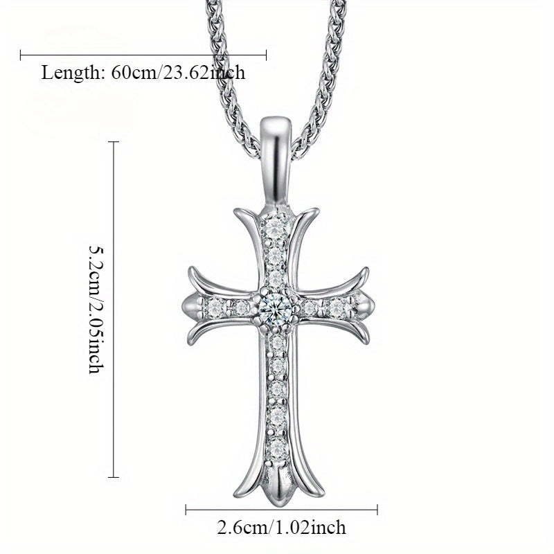 Men's Titanium Steel Cross Zircon Pendant Necklace