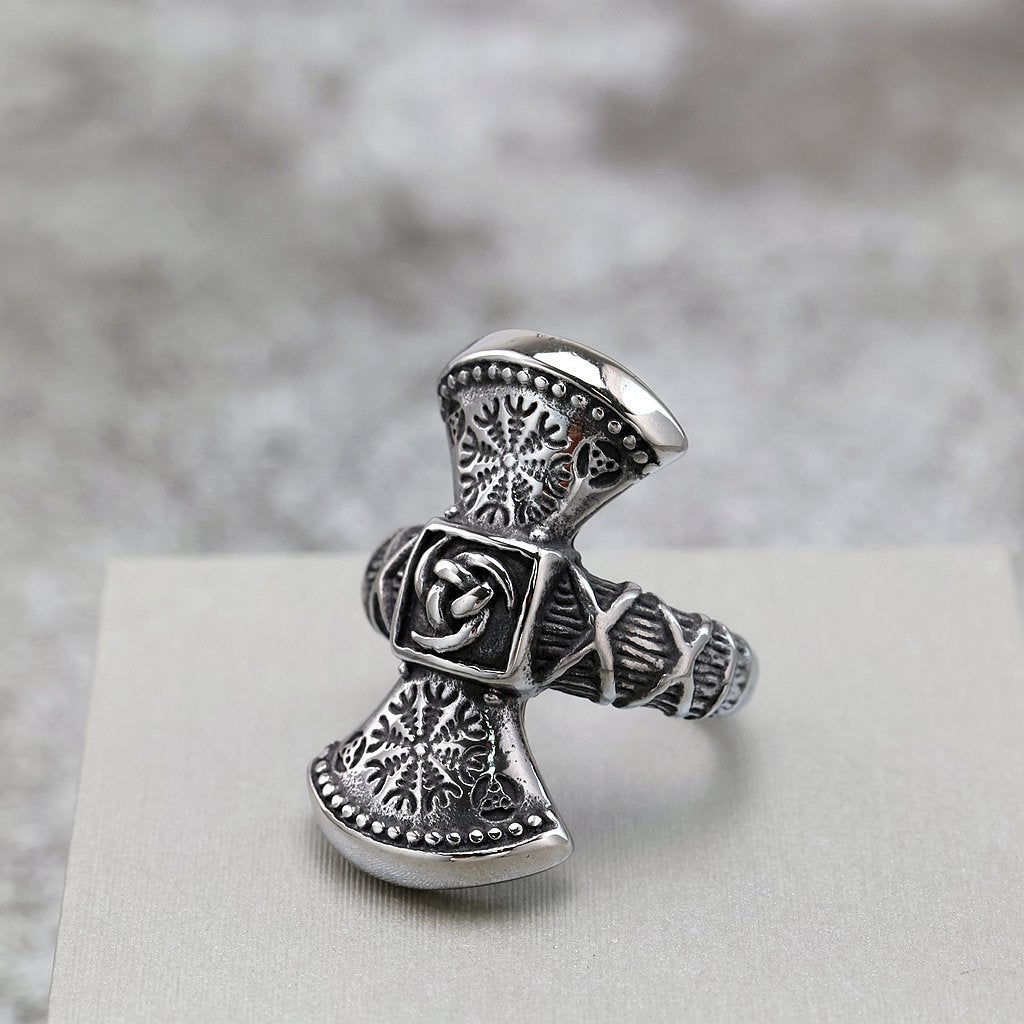 Vintage Nordic Solid Stainless Steel Bold Viking Symbol Ring for Men