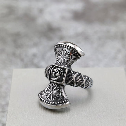 Vintage Nordic Solid Stainless Steel Bold Viking Symbol Ring for Men