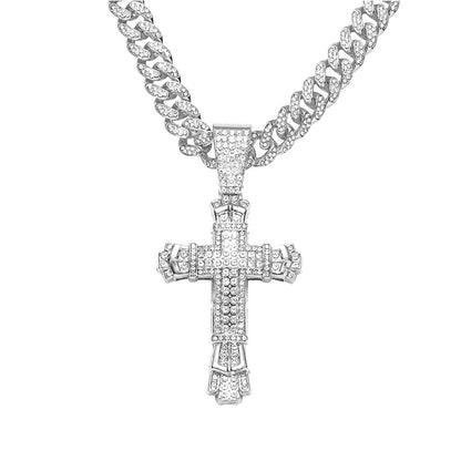 Hip-Hop Cross-Shaped Cuban Chain Pendant Necklace