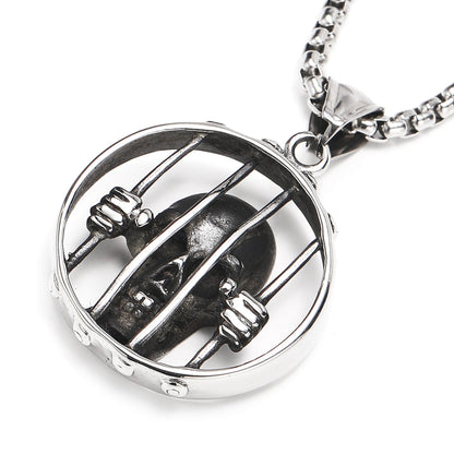 Men's Steel Prison Skull Round Pendant Necklace Punk Street Jewelry