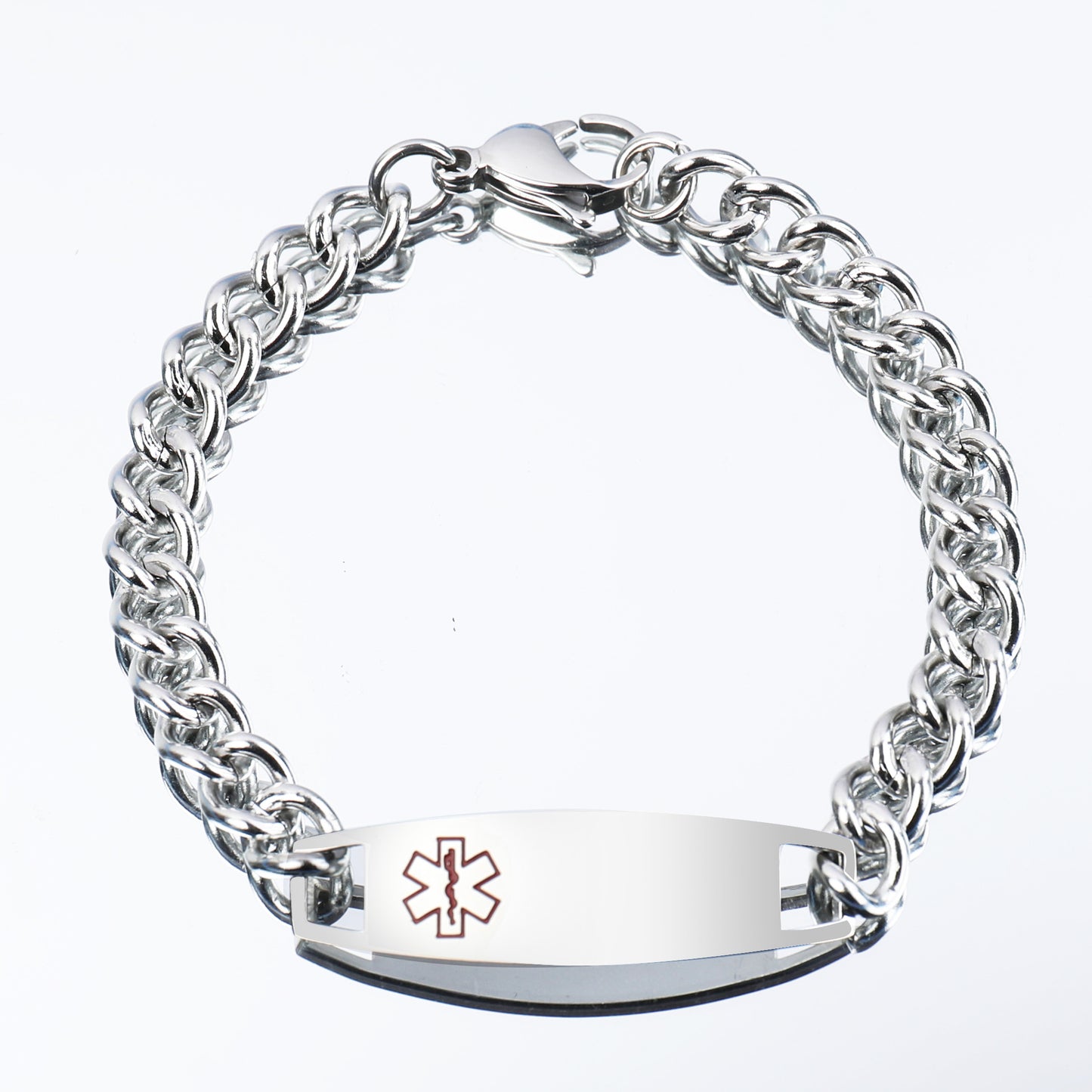 Men’s Silver Tone Stainless Steel Bracelet with Curved Medical Tag Wrist Jewelry