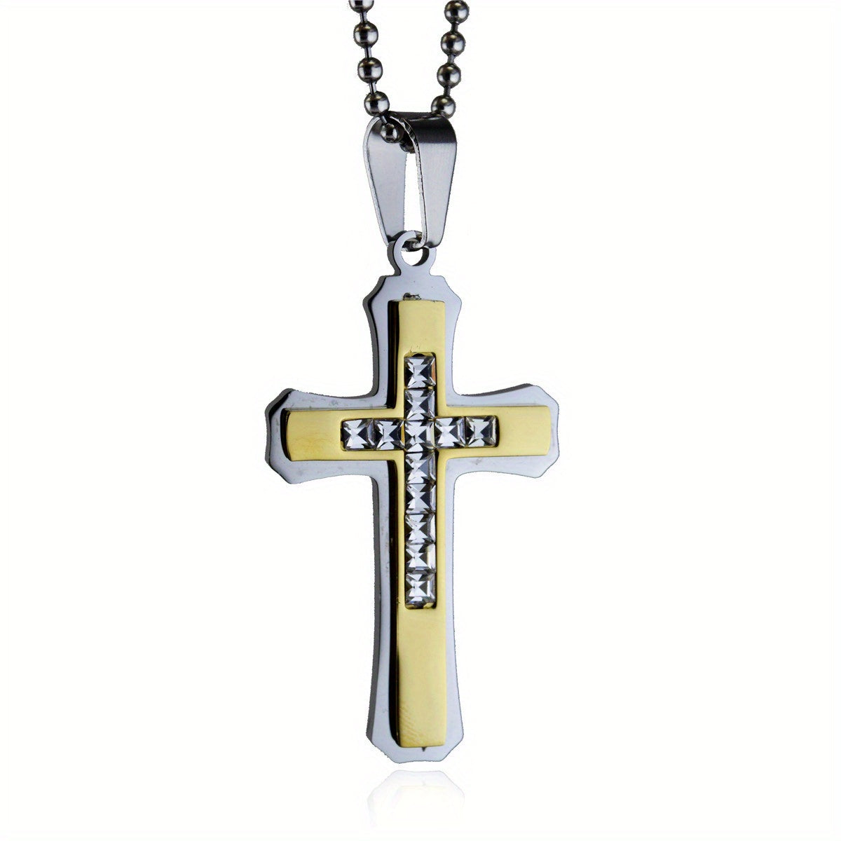 Men's Punk Double-Layer Three-Dimensional Cross Pendant Necklace