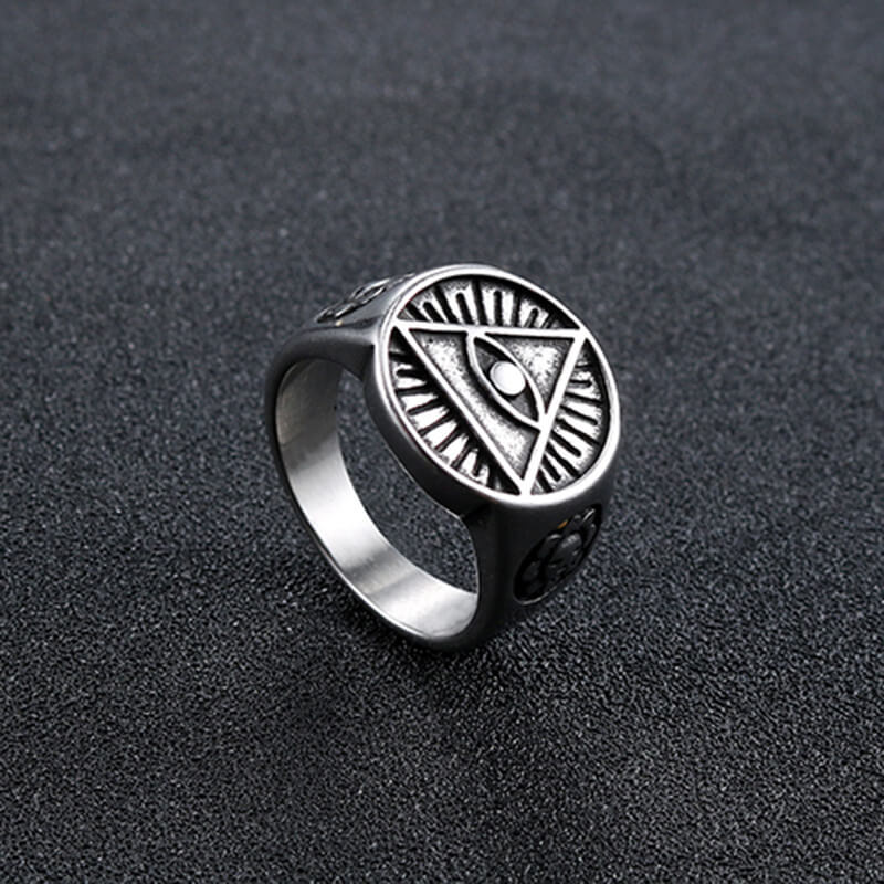 Vintage Solid Stainless Steel Ancient Egyptian Eye of Horus Band Ring for Men
