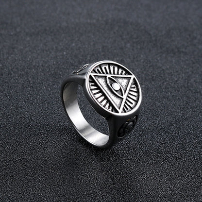 Vintage Solid Stainless Steel Ancient Egyptian Eye of Horus Band Ring for Men