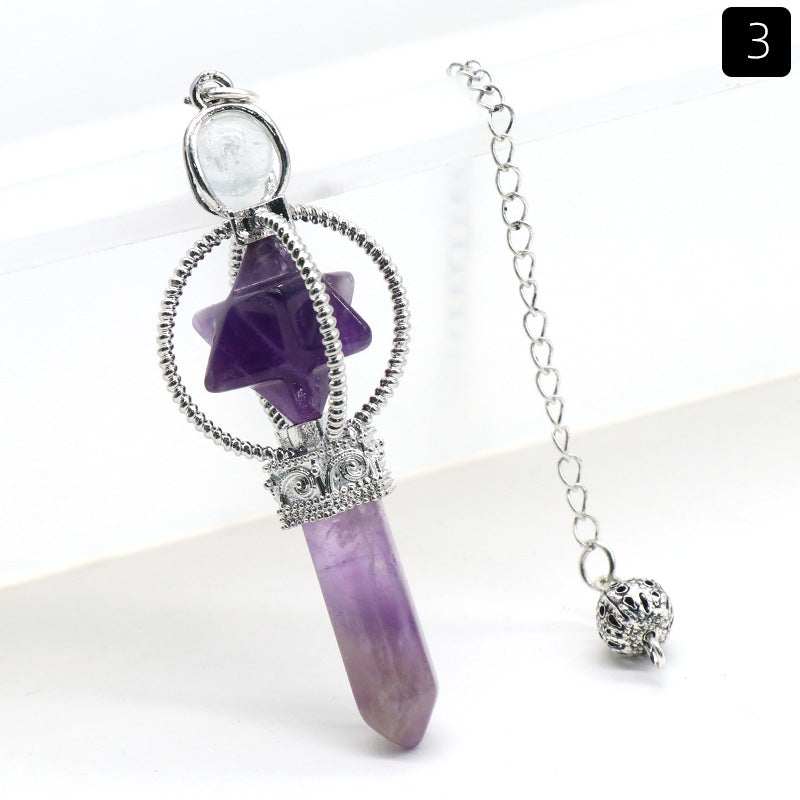Cabamell Large Satellite Hexagonal Column Crystal Pendulum