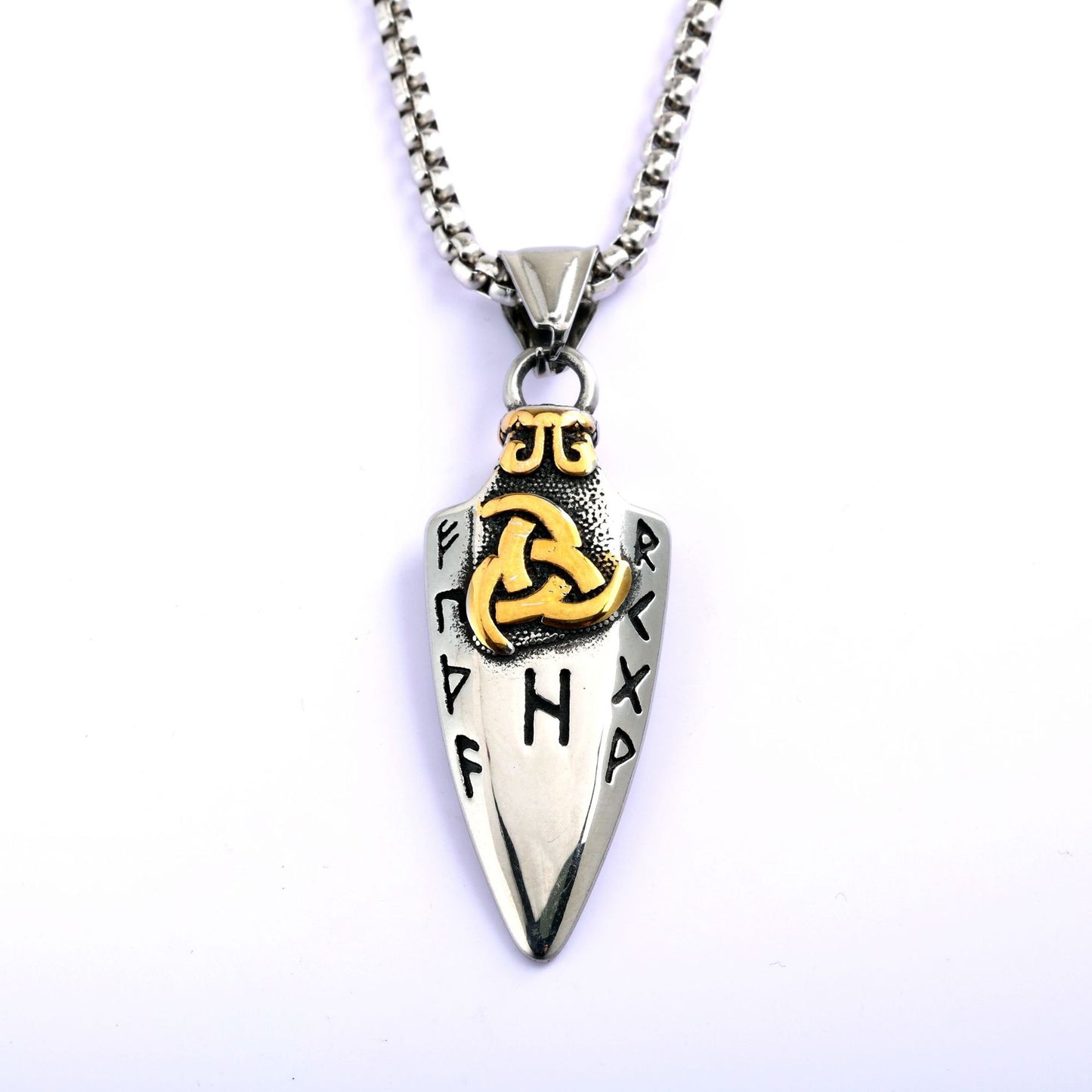 Vintage Stainless Steel Men's Viking Double Sided Celtic Knot Pendant Necklace