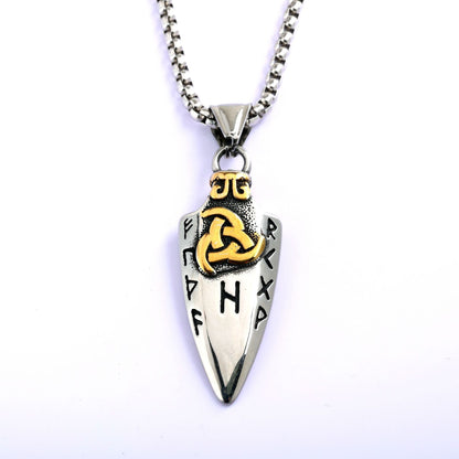 Vintage Stainless Steel Men's Viking Double Sided Celtic Knot Pendant Necklace