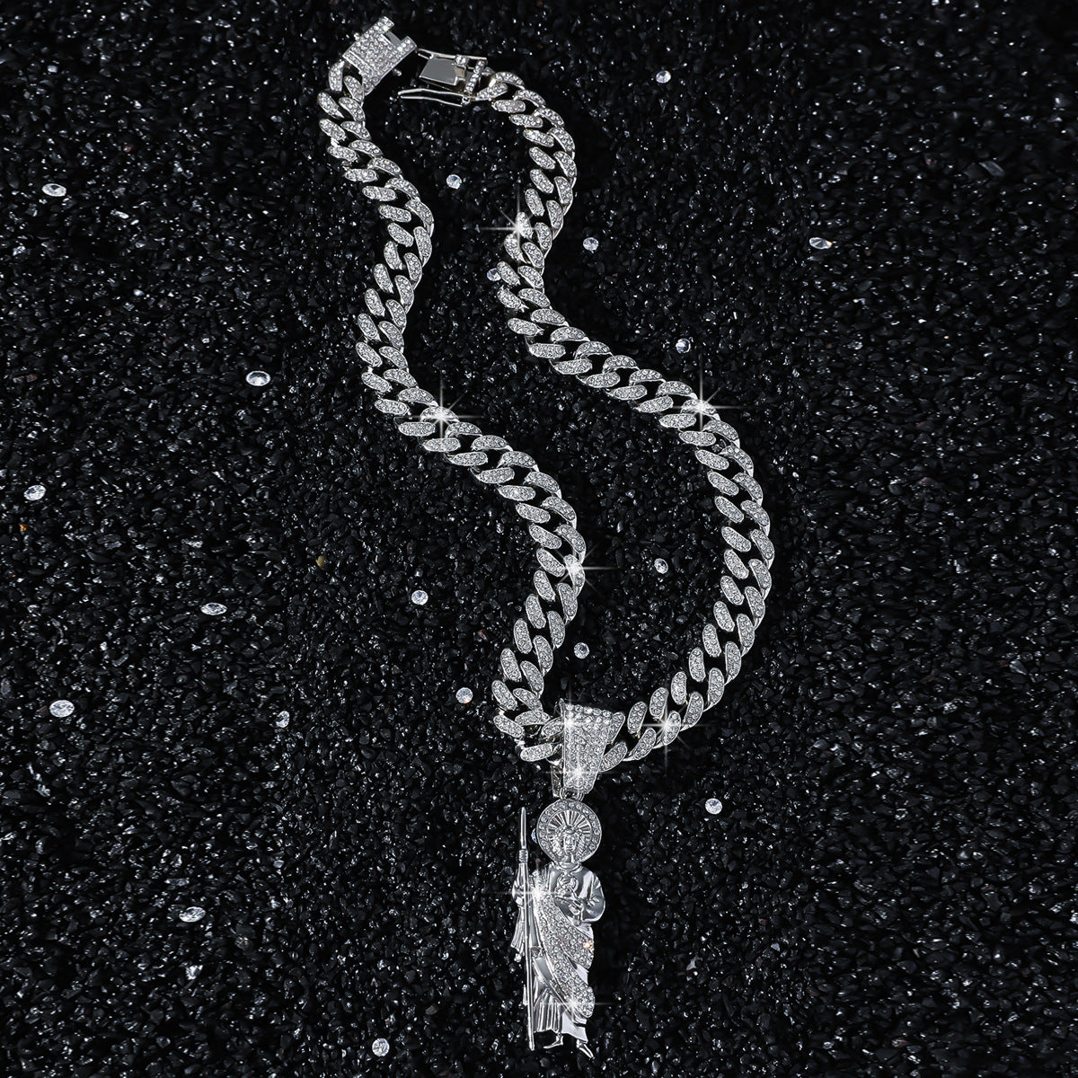 Hip-Hop Saint Jude Portrait Cuban Chain Pendant Necklace